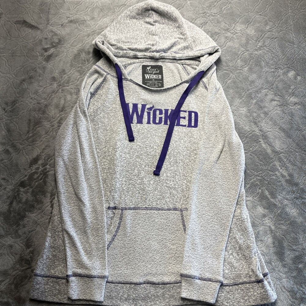 Wicked Broadway Musical Movie Womens XL Hoodie Heather Gray Purple Pockets